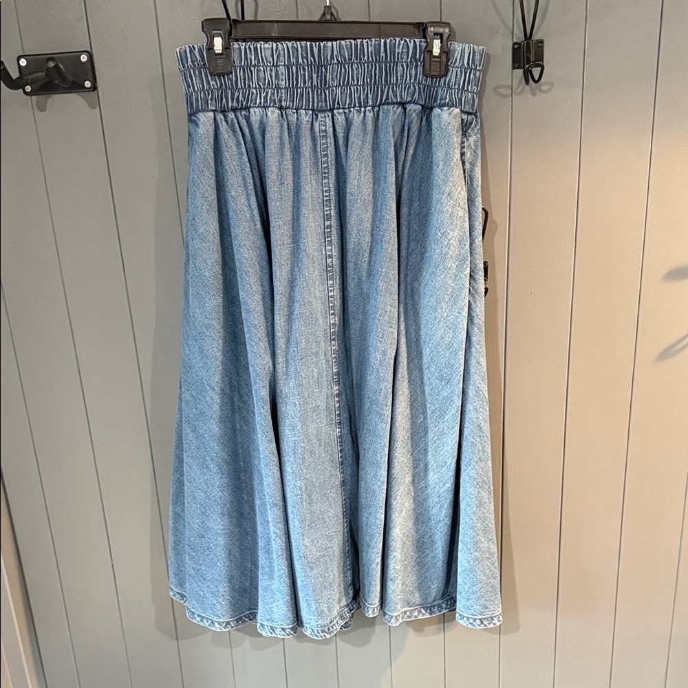 We The Free Light Wash Denim Midi Skirt - Blue